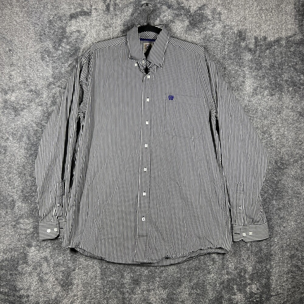 Cinch Shirt Mens M Black Striped Long Sleeve Button Up Casual Embroidered Logo